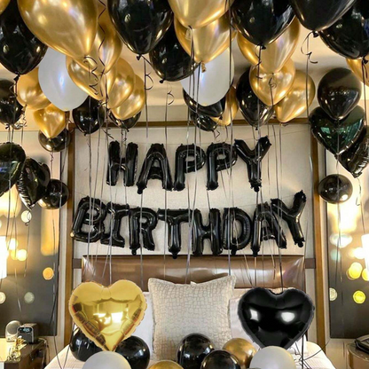 Black/Gold 'Happy Birthday' Balloon Set